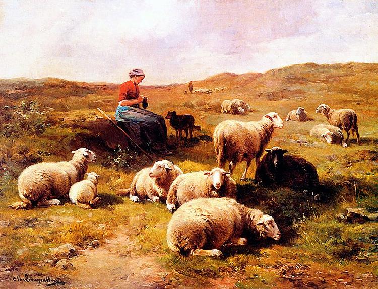 Cornelis Van Leemputten A shepherdess with her flock oil painting image